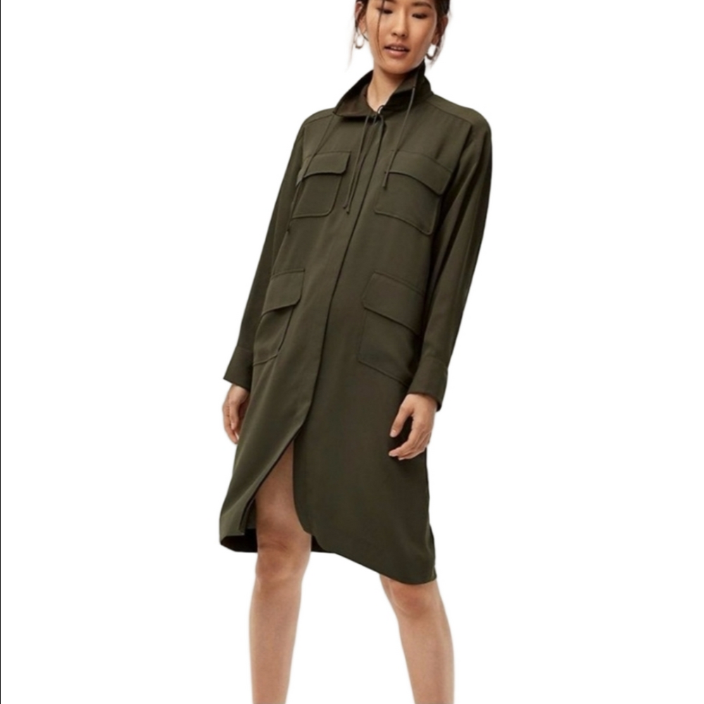 Babaton Howitt Utility Midi Shirtdress Olive Green Relaxed Fit Button Front